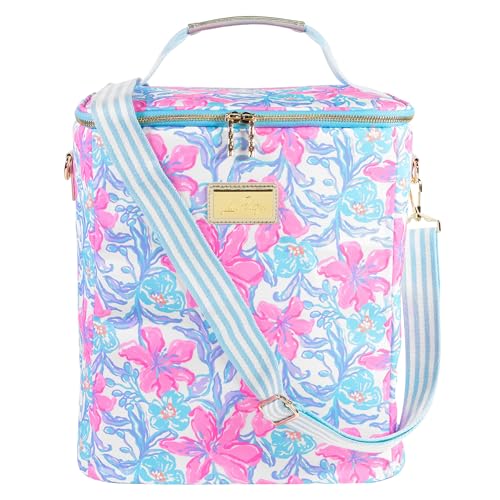 Lilly Pulitzer Insulated Wine Carrier Cooler Bag Holds up to 4 Bottles of Wine Soft Cooler with AdjustableRemovable Strap and Double Zipper Close Beachside Haven - Image 1