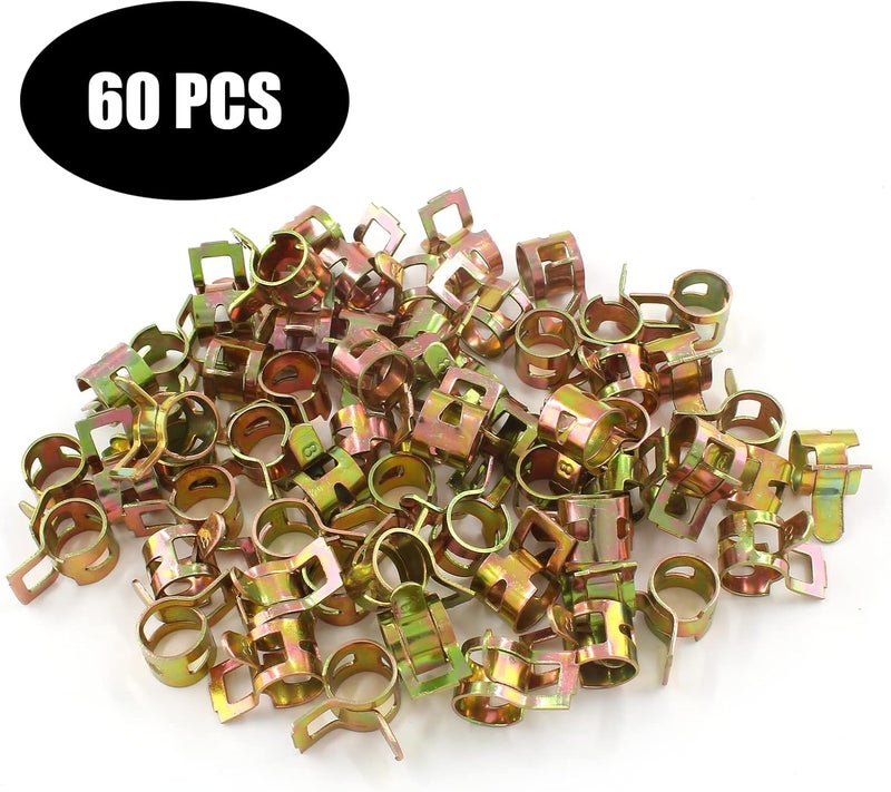 Rierdge 60 Pcs 8mm ID Spring Band Type Clamps, 5/16" Fuel Hose Clamps Fasteners, Golden Spring Hose Clip for Fuel Hose Line Water Pipe Air Tube Silicone Hose - Image 4