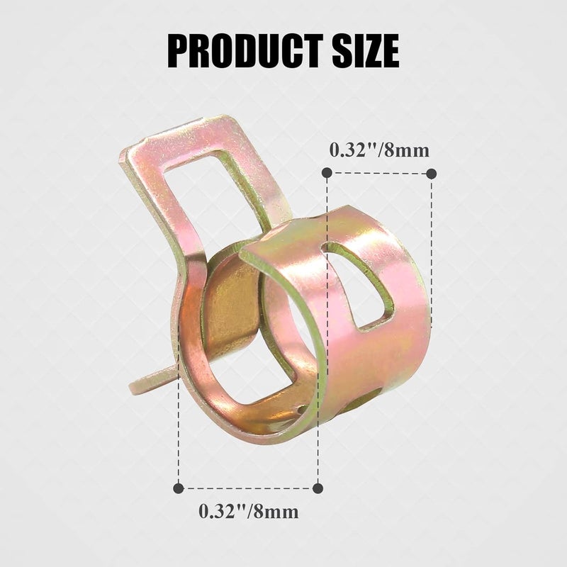 Rierdge 60 Pcs 8mm ID Spring Band Type Clamps, 5/16" Fuel Hose Clamps Fasteners, Golden Spring Hose Clip for Fuel Hose Line Water Pipe Air Tube Silicone Hose - Image 2