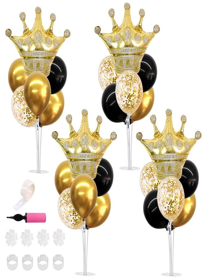 تونيفول طقم حامل بالونات طاولة تونيفول، يتضمن بالونات لاتكس سوداء وذهبية مزينة بالقصاصات الورقية وبالون تاج من رقائق معدنية، مثالي لتزيين حفلات أعياد الميلاد، وحفلات التخرج، والذكرى السنوية، والهالوين، ورأس السنة الجديدة. - Image 1