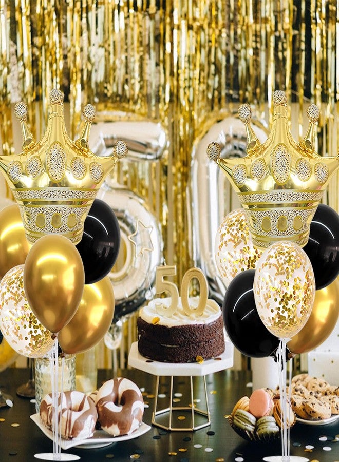 تونيفول طقم حامل بالونات طاولة تونيفول، يتضمن بالونات لاتكس سوداء وذهبية مزينة بالقصاصات الورقية وبالون تاج من رقائق معدنية، مثالي لتزيين حفلات أعياد الميلاد، وحفلات التخرج، والذكرى السنوية، والهالوين، ورأس السنة الجديدة. - Image 4