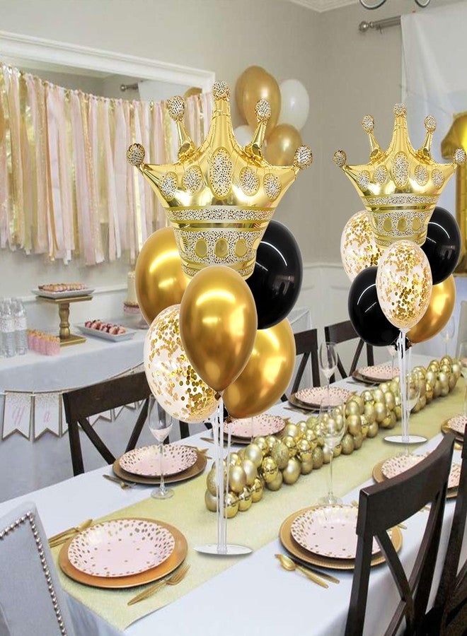 تونيفول طقم حامل بالونات طاولة تونيفول، يتضمن بالونات لاتكس سوداء وذهبية مزينة بالقصاصات الورقية وبالون تاج من رقائق معدنية، مثالي لتزيين حفلات أعياد الميلاد، وحفلات التخرج، والذكرى السنوية، والهالوين، ورأس السنة الجديدة. - Image 5