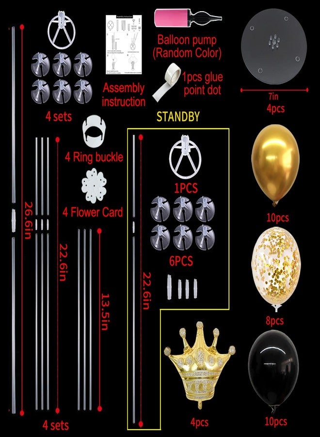 تونيفول طقم حامل بالونات طاولة تونيفول، يتضمن بالونات لاتكس سوداء وذهبية مزينة بالقصاصات الورقية وبالون تاج من رقائق معدنية، مثالي لتزيين حفلات أعياد الميلاد، وحفلات التخرج، والذكرى السنوية، والهالوين، ورأس السنة الجديدة. - Image 2