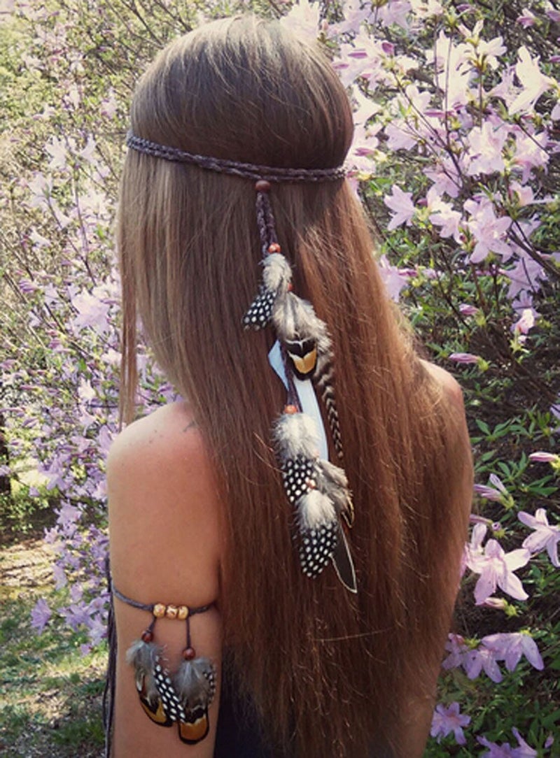 Suoirblss Set of 2 Bohemian Brown Feather Tassels Headband with Armband Gypsy Hippie Peacock Headwear Headdress Woman Favorite Hair Accessories - Image 4