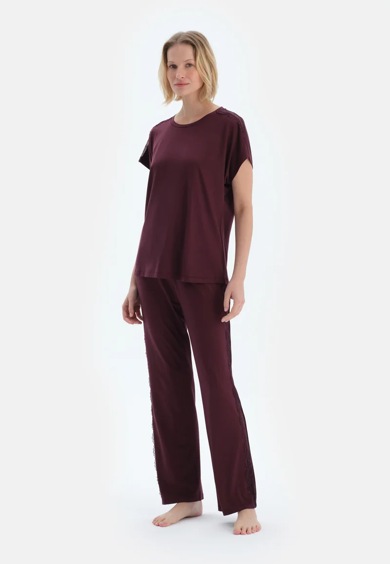dagi Regular/Classic Fit T-shirt & Trousers Pajama Sets Crew Neck Viscose Blend Sleepwear