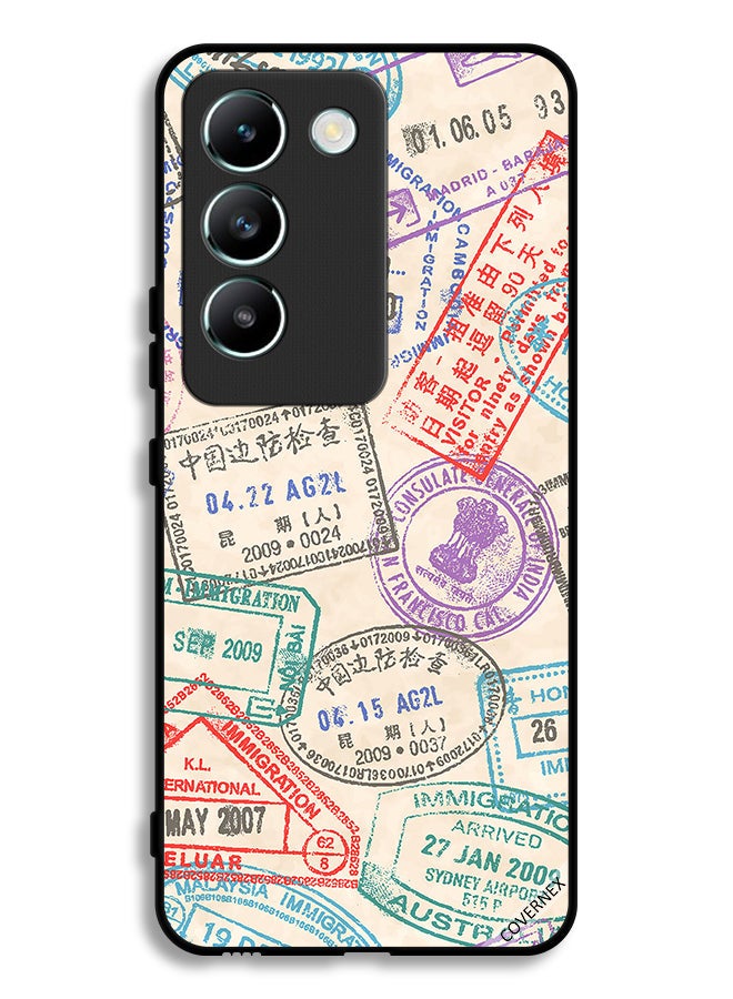 Covernex Vivo V30 Lite 4G Protective Case Cover Travel Stamps Pattern - Image 1