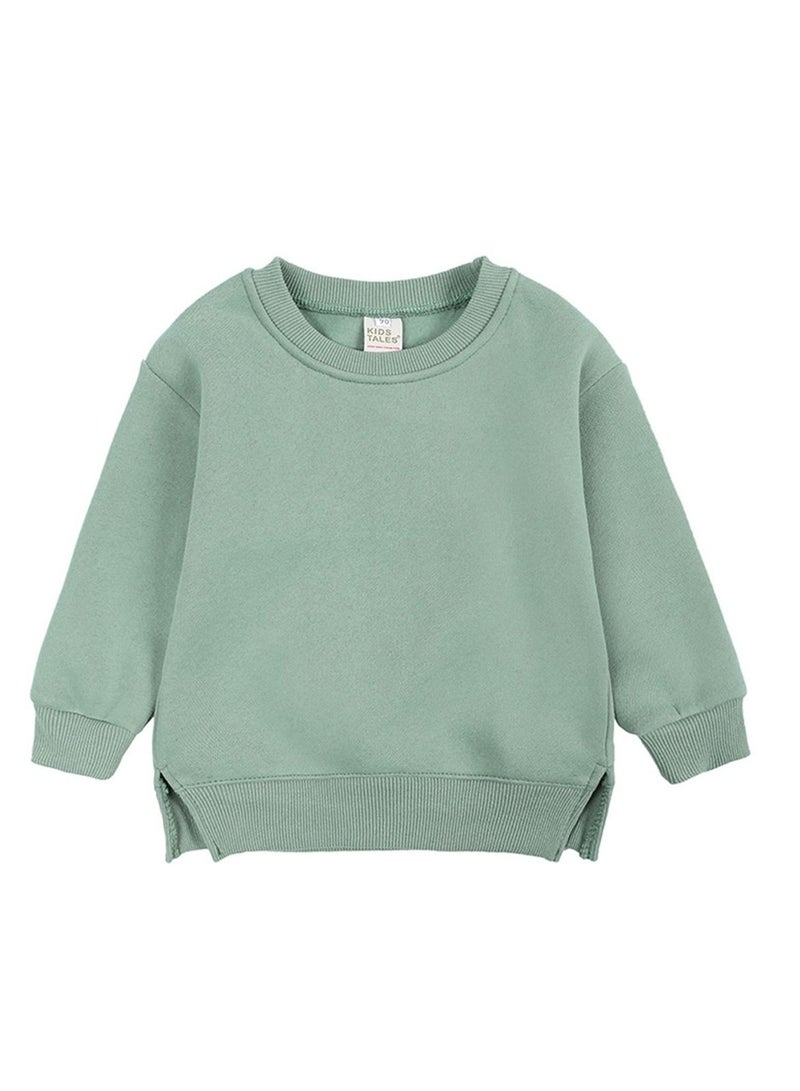 KIDS TALES تي شيرت بأكمام طويلة بلون صلب للأطفال باللون الأخضر