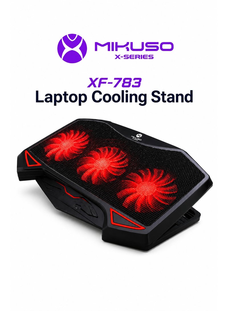 ميكوسو حامل تبريد للكمبيوتر المحمول XF-783 مزود بـ 6 مراوح، وإضاءة LED حمراء، ومنفذي USB، وسرعة قابلة للتعديل، ووسادة تبريد منخفضة الضوضاء للألعاب والعمل - Image 1