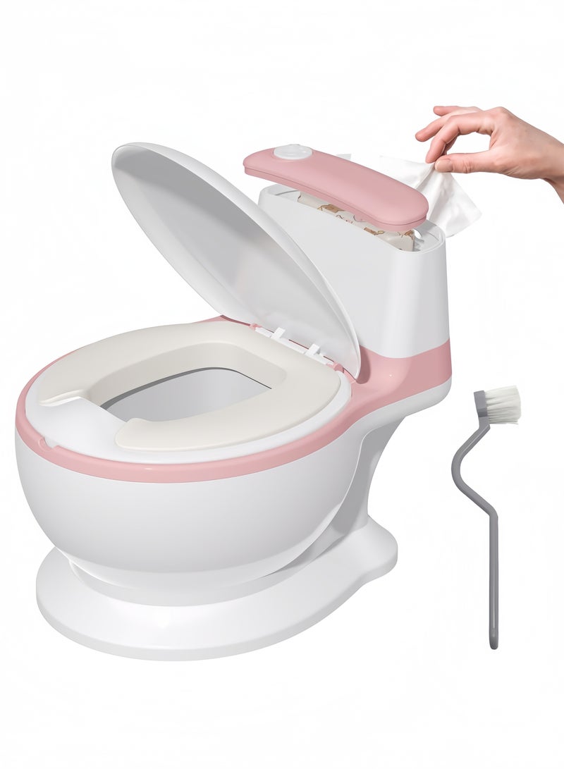 GGEROU Potty Training Toddler Toilet Seat,Baby Potty for Boys Girls,Toddlers Potty Realistic Toilet Potty Chair Potties with Wipes Storage Splash Guard Non-Slip Removable Bowl for Ages 1-6 Childrens,Pink - Image 1