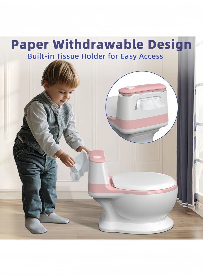GGEROU Potty Training Toddler Toilet Seat,Baby Potty for Boys Girls,Toddlers Potty Realistic Toilet Potty Chair Potties with Wipes Storage Splash Guard Non-Slip Removable Bowl for Ages 1-6 Childrens,Pink - Image 4