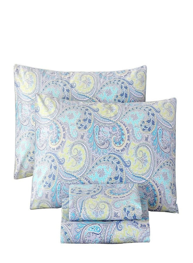 URBONUR Paisley Sheets Set Queen Size 4Pcs Bohemian Paisley Bedding Sheets Collection Luxury 100% Cotton Sheets Set Silky Smooth & Crisp Bed Linen Set (4pcs, Blue Paisley) - Image 1