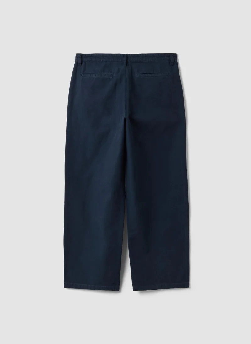Ovs  OVS Blue Pure Cotton Barrel-Fit Chino Trousers for Men | Best Price UAE