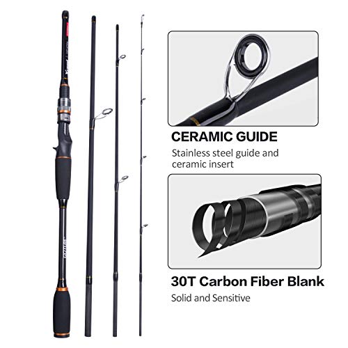 Goture Portable Fishing Rod Travel Fishing Pole Casting cast Fishing Rods 4 Sections Lightweight Carbon Fiber Poles M Power Medium Action 6.6ft - Image 5