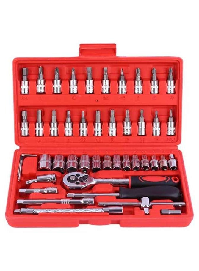 Denx 46-Piece Socket Wrench Set - High-Quality Chrome Vanadium Steel, Multi-Functional Metric Tools with Ratchet Handle, Precision Fit Sockets, Compact Storage Case, Perfect for Home and Auto Repair - Image 1