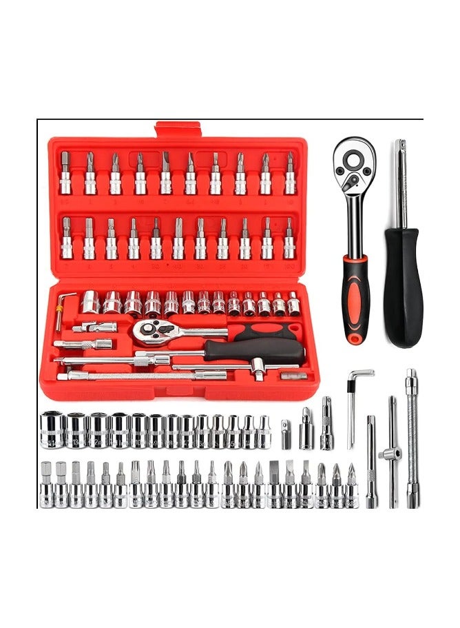 Denx 46-Piece Socket Wrench Set - High-Quality Chrome Vanadium Steel, Multi-Functional Metric Tools with Ratchet Handle, Precision Fit Sockets, Compact Storage Case, Perfect for Home and Auto Repair - Image 5