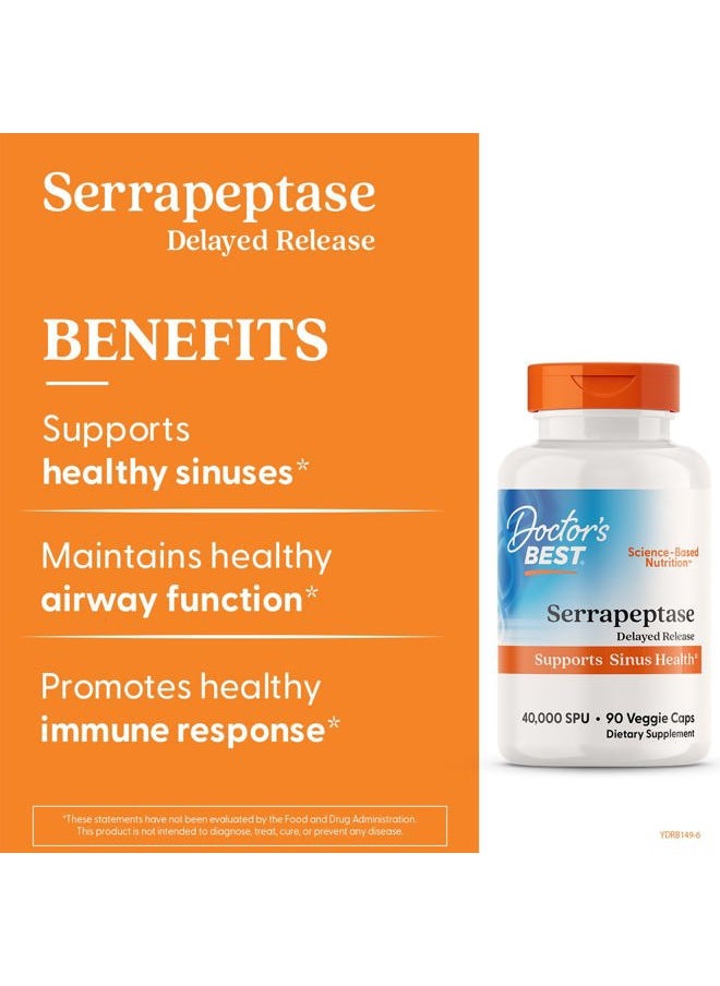Doctor's BEST Doctors BEST Serrapeptase, 40,000 SPU, Supports Sinus Health, Non-GMO, Vegan 90 Veggie Caps  - Image 2