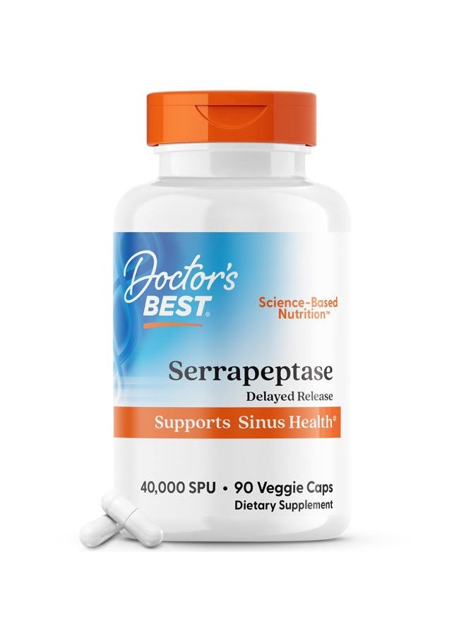 Doctor's BEST Doctors BEST Serrapeptase, 40,000 SPU, Supports Sinus Health, Non-GMO, Vegan 90 Veggie Caps  - Image 1