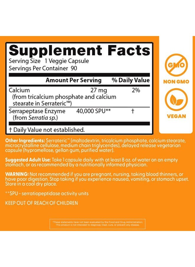 Doctor's BEST Doctors BEST Serrapeptase, 40,000 SPU, Supports Sinus Health, Non-GMO, Vegan 90 Veggie Caps  - Image 3