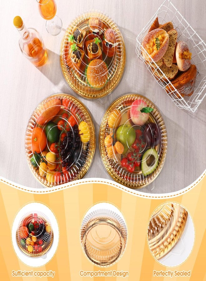 Nitial 12 Pcs Plastic Serving Tray with Lid Heavy Duty Elegant Platters Gold Catering Trays Round Stackable Disposable Containers with Clear Lids for Party Fruit Cake Sandwich Takeout Food (12 Inches) - Image 4