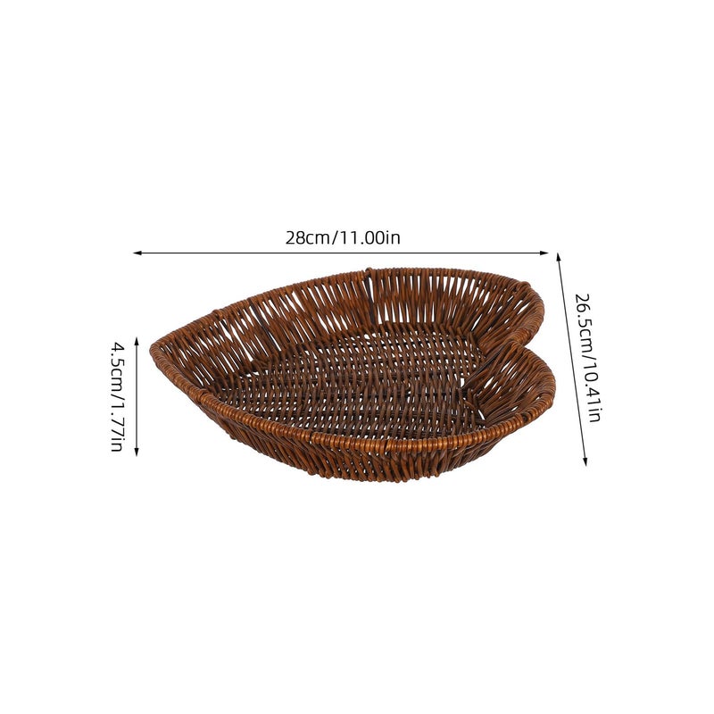 Handwoven Imitation Rattan Heart Bread Basket Set Rustic Serving Tray For Kitchen Dining - Image 3