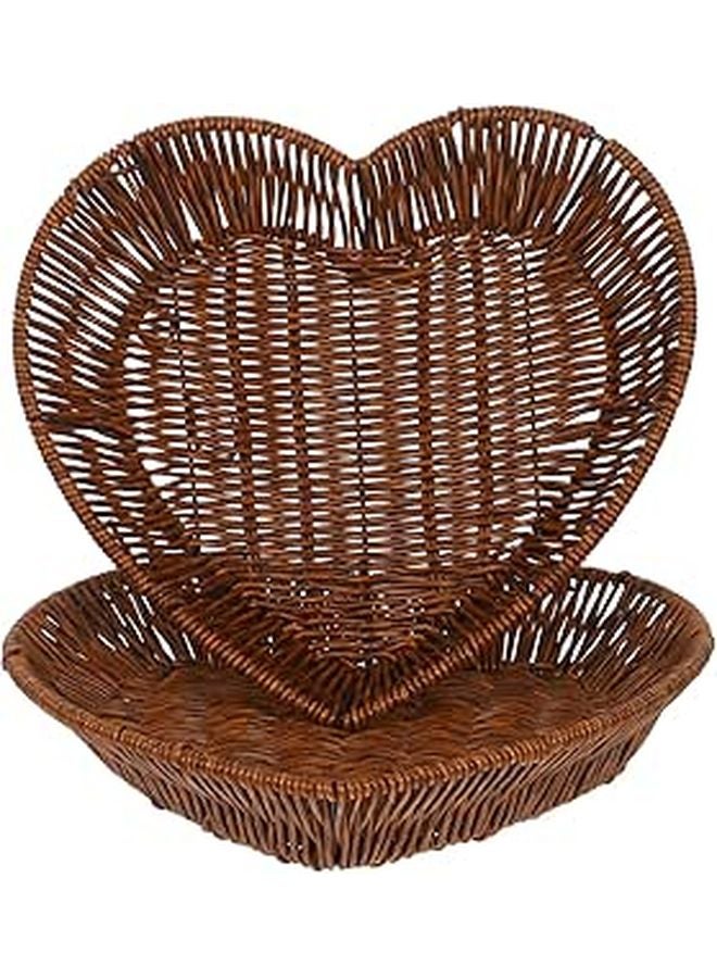 Handwoven Imitation Rattan Heart Bread Basket Set Rustic Serving Tray For Kitchen Dining - Image 1