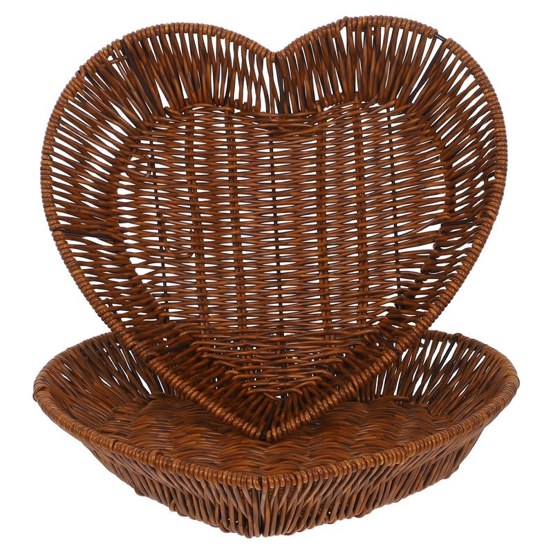 Handwoven Imitation Rattan Heart Bread Basket Set Rustic Serving Tray For Kitchen Dining - Image 2