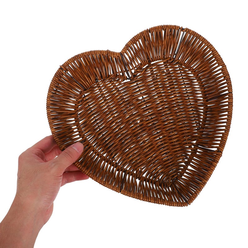 Handwoven Imitation Rattan Heart Bread Basket Set Rustic Serving Tray For Kitchen Dining - Image 5