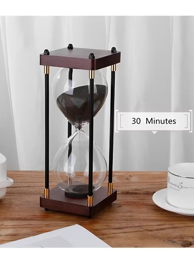 أجريون ساعة رملية كبيرة ملونة لمدة 30 دقيقة، ساعة رملية كبيرة، ساعة رملية خشبية عتيقة مزخرفة، ساعة رملية عصرية للمطبخ والمكتب (أسود) - Image 2