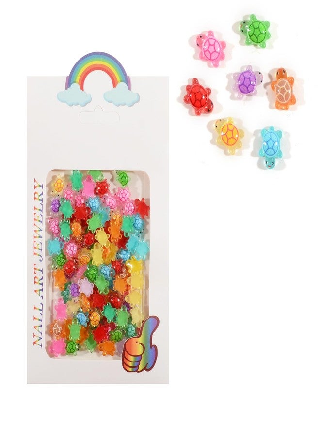 WEILUSI 100PCS Resin Sea Turtle Nail Charms - 7 Colors Mixed Cute Mini Tortoise 3D Animal Glow in The Dark Summer Ocean Charms - Rhinestones for Gift DIY Craft Nail Decoration - Image 4
