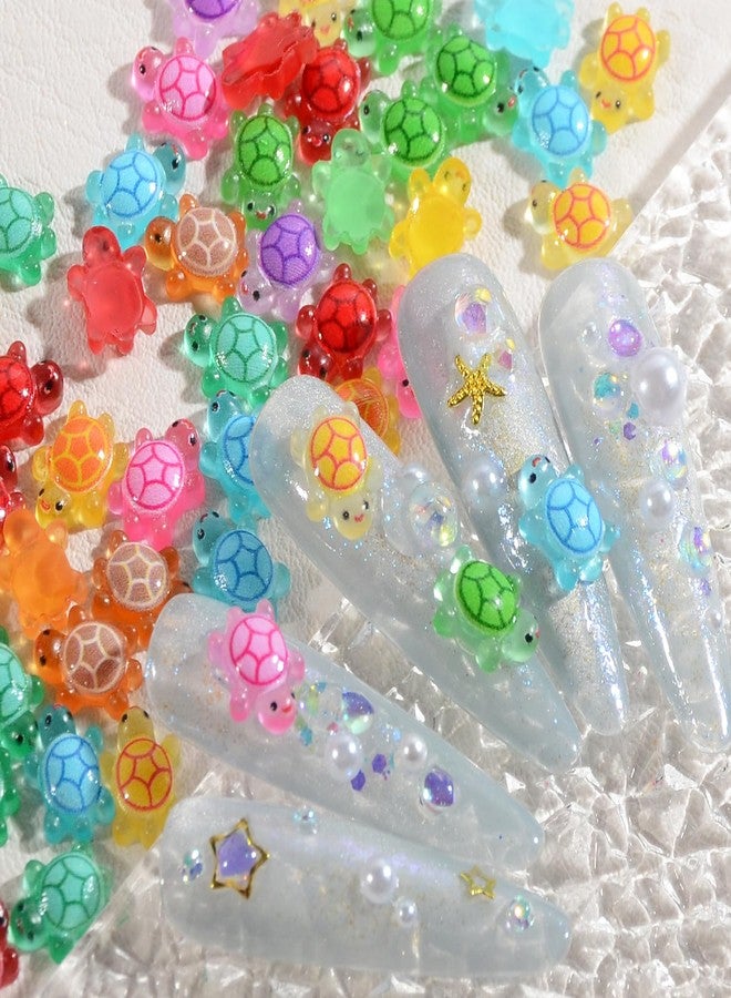 WEILUSI 100PCS Resin Sea Turtle Nail Charms - 7 Colors Mixed Cute Mini Tortoise 3D Animal Glow in The Dark Summer Ocean Charms - Rhinestones for Gift DIY Craft Nail Decoration - Image 5