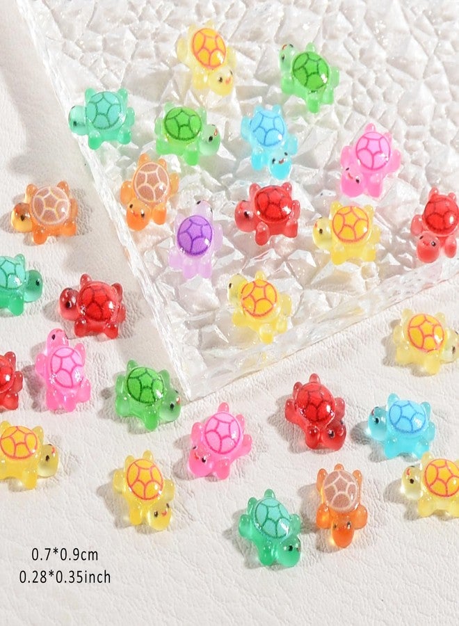 WEILUSI 100PCS Resin Sea Turtle Nail Charms - 7 Colors Mixed Cute Mini Tortoise 3D Animal Glow in The Dark Summer Ocean Charms - Rhinestones for Gift DIY Craft Nail Decoration - Image 3
