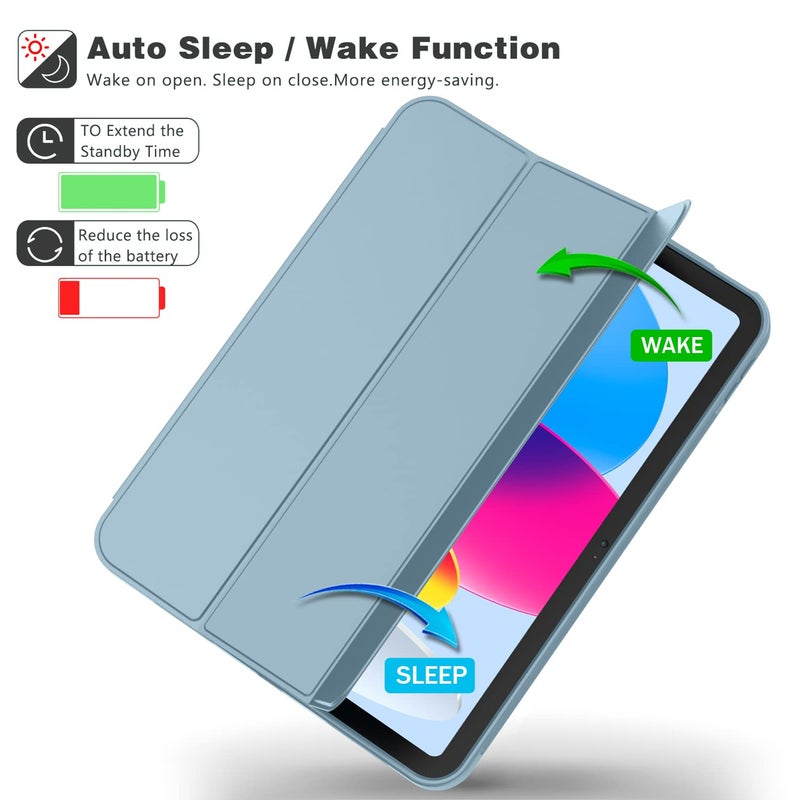 iMieet iPad (A16) Case 11th Gen/iPad 10th Generation Case [11-Inch 2025/10.9 Inch 2022] with Pencil Holder, Trifold Stand Smart Cover with Soft TPU Back,Auto Wake/Sleep(Light Blue) - Image 3