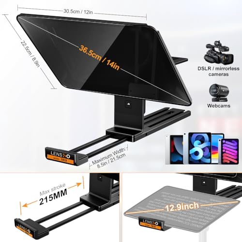 LENSGO 129 Aluminum Teleprompter for iPad Tablet DSLR Cameras with Remote Control App Compatible with iOSAndroidProfessional Prompter for NewsBroadcastingOnline TeachingLive StreamingTC12 - Image 3