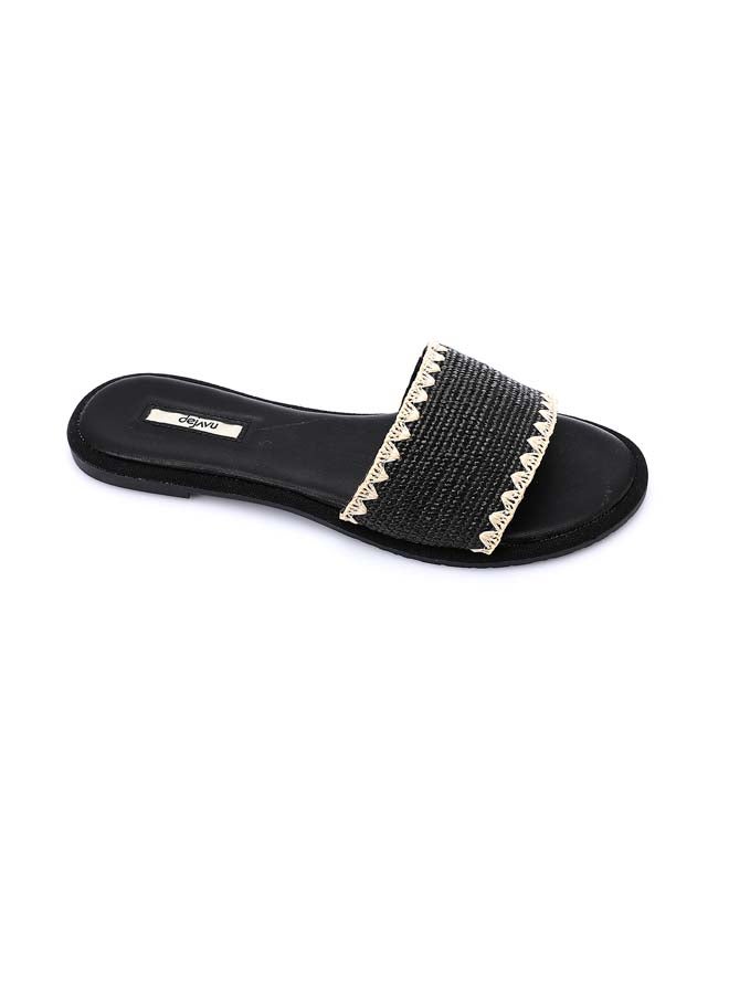DejaVu Seashell Woven Slipper - Black & Off White - Image 5
