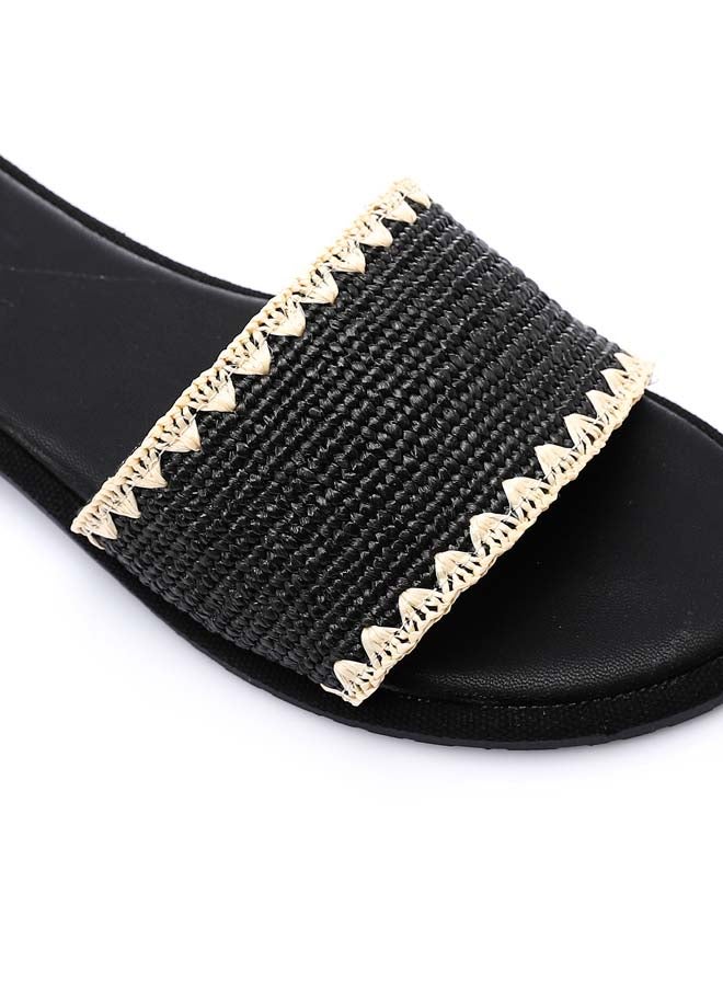 DejaVu Seashell Woven Slipper - Black & Off White - Image 4
