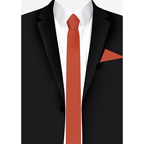 Jacob Alexander Men's Skinny Width 2" Solid Color Tie - Orange Rust - Image 3