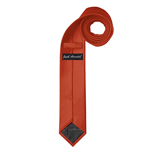 Jacob Alexander Men's Skinny Width 2" Solid Color Tie - Orange Rust - Image 2