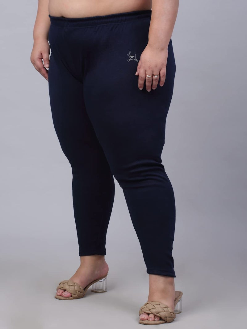 TREND LEVEL Women's Winter Woolen Warm Leggings Plus Size | High-Waist | Ankle Length | Woolen Trouser | Plus Size | (4XL, Navy Blue) - Image 3