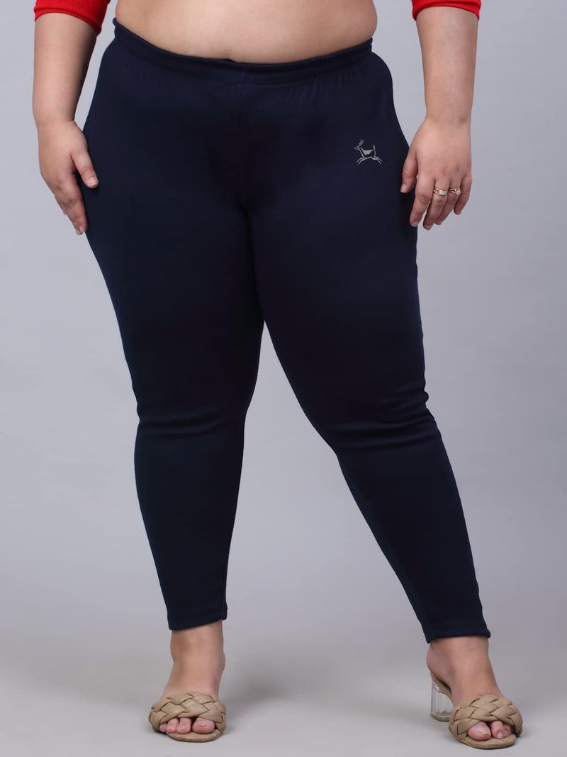 TREND LEVEL Women's Winter Woolen Warm Leggings Plus Size | High-Waist | Ankle Length | Woolen Trouser | Plus Size | (4XL, Navy Blue) - Image 4