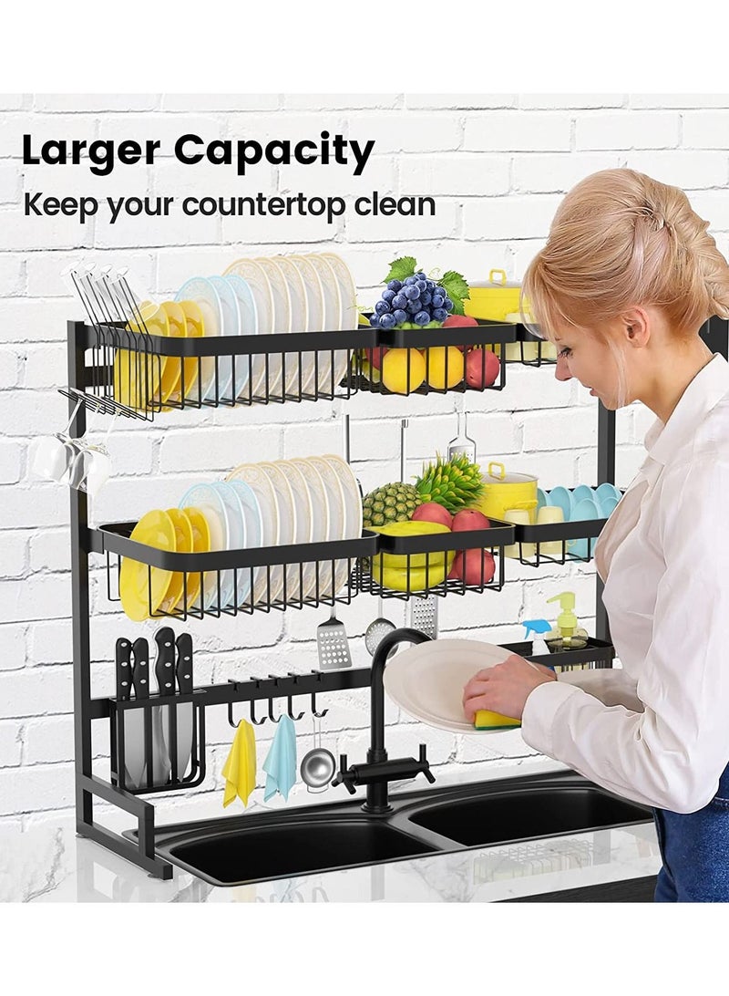 DubaiGallery 3 طبقة الفولاذ المقاوم للصدأ رف المطبخ منظم الأطباق تجفيف الرف فوق بالوعة استنزاف رف تخزين المطبخ كونترتوب حامل أواني المطبخ - Image 2