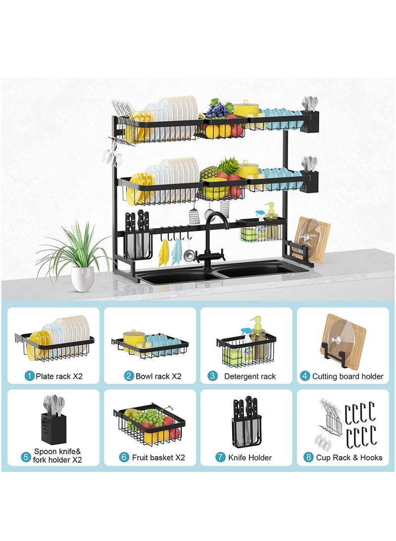 DubaiGallery 3 طبقة الفولاذ المقاوم للصدأ رف المطبخ منظم الأطباق تجفيف الرف فوق بالوعة استنزاف رف تخزين المطبخ كونترتوب حامل أواني المطبخ - Image 3