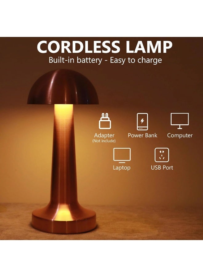 ETRONIK مصباح طاولة LED حديث على شكل فطر محمول لاسلكي قابل لإعادة الشحن مع إضاءة ليلية قابلة للتعتيم على 3 مستويات لغرفة النوم وغرفة المعيشة والمطعم والمقهى والديكور الخارجي باللون الذهبي الوردي - Image 3