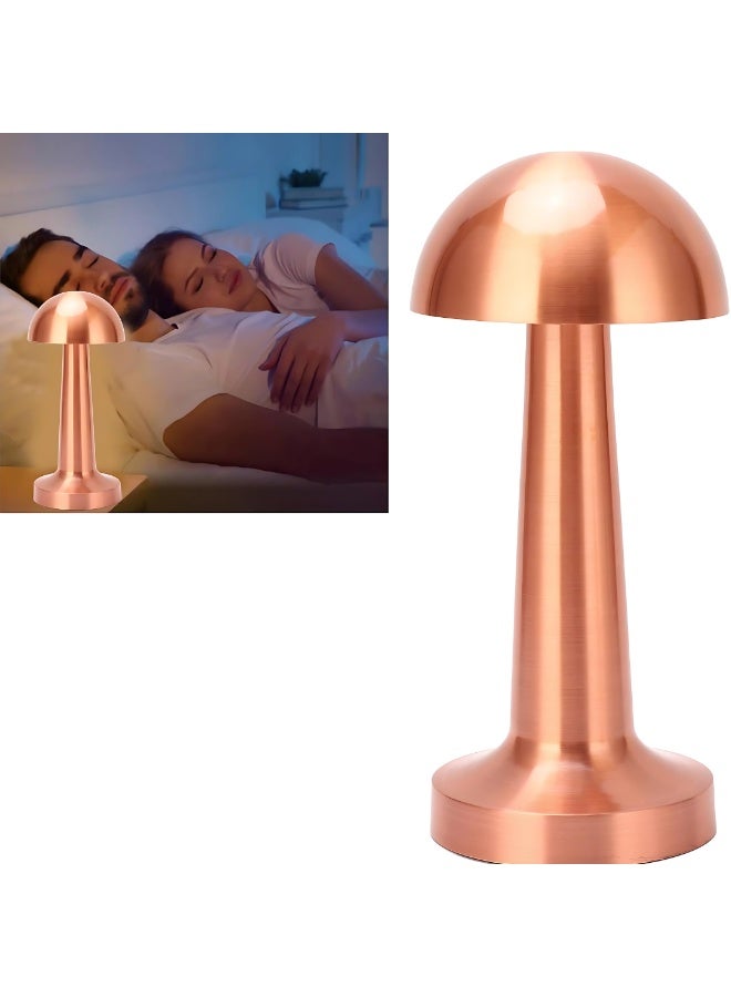 ETRONIK مصباح طاولة LED حديث على شكل فطر محمول لاسلكي قابل لإعادة الشحن مع إضاءة ليلية قابلة للتعتيم على 3 مستويات لغرفة النوم وغرفة المعيشة والمطعم والمقهى والديكور الخارجي باللون الذهبي الوردي - Image 5