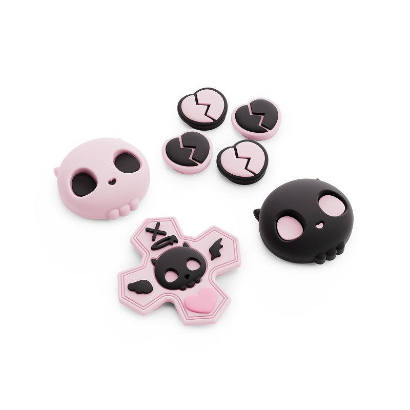 GeekShare Skull D-Pad Button Caps Silicone Thumb Grips Set, ABXY Key Buttons Sticker Joystick Cover Caps Compatible with Switch 2, Pink & Black - Image 1