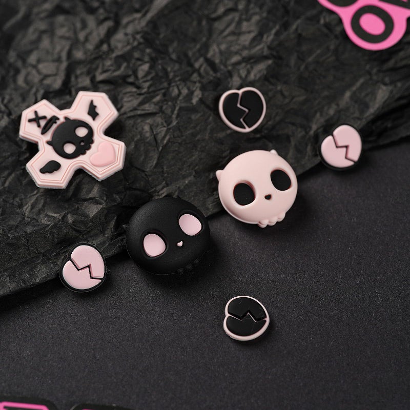 GeekShare Skull D-Pad Button Caps Silicone Thumb Grips Set, ABXY Key Buttons Sticker Joystick Cover Caps Compatible with Switch 2, Pink & Black - Image 5