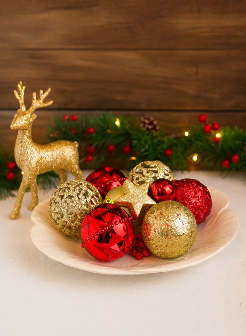 Toshionics 12 pieces Shiny Glittering Red and Gold Christmas Balls and Star Ornaments, Filigree-Patterned Shatterproof Christmas Balls Ornaments Set for Xmas Tree Christmas Tree Decorations Sets Hanging Baubles Ornaments Perfect for Christmas New Year Home Parties Decor Indoor and Outdoor Festival Celebrations - Image 2