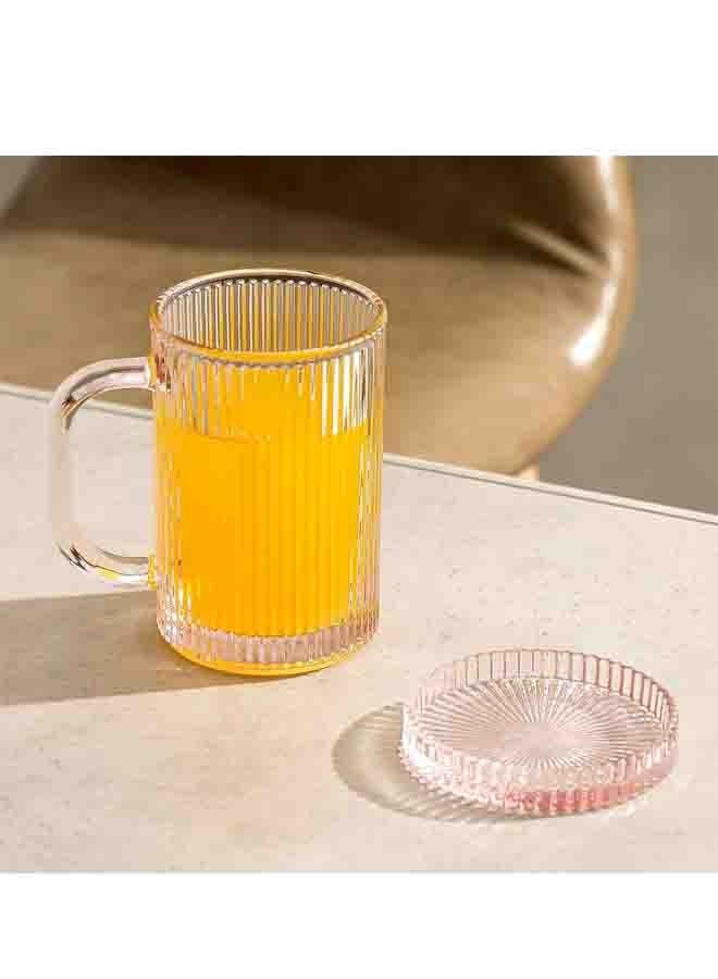 Pink Glass Coffee Mug Classic Vertical Stripes Tea Mug Elegant Coffee Cup with Glass Lid for Latte, Espresso Lovely Gift for Anniversary and Birthday 11 oz - Image 2