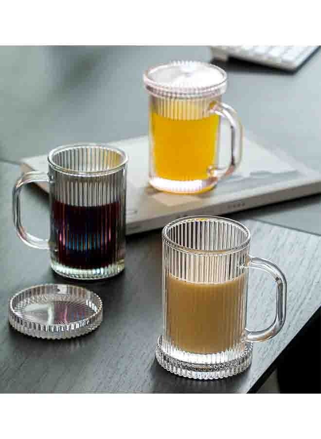 Pink Glass Coffee Mug Classic Vertical Stripes Tea Mug Elegant Coffee Cup with Glass Lid for Latte, Espresso Lovely Gift for Anniversary and Birthday 11 oz - Image 4