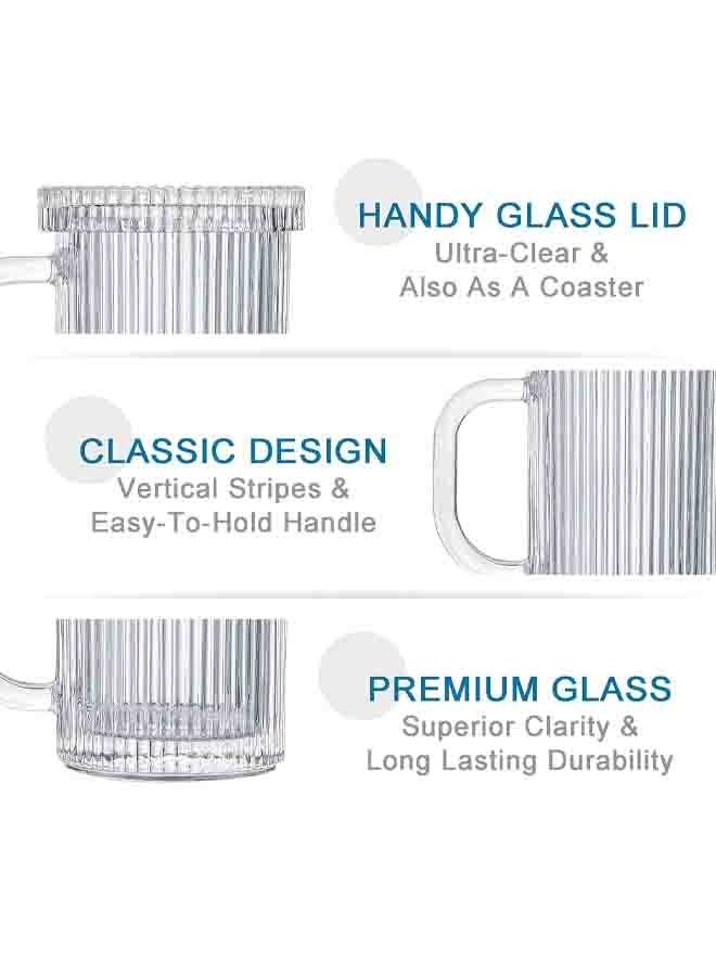 Pink Glass Coffee Mug Classic Vertical Stripes Tea Mug Elegant Coffee Cup with Glass Lid for Latte, Espresso Lovely Gift for Anniversary and Birthday 11 oz - Image 5