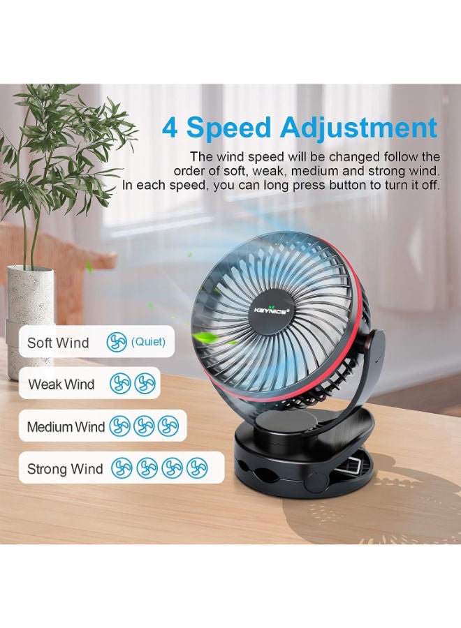 Y&D Portable Rechargeable Fan, KEYNICE Mini Table Fan with 4 Speed, 4400mAh Battery Operated 360° Rotation USB Desk Personal Camping Night Light, Clip for Home Office Tent Golf Cart  - Image 4